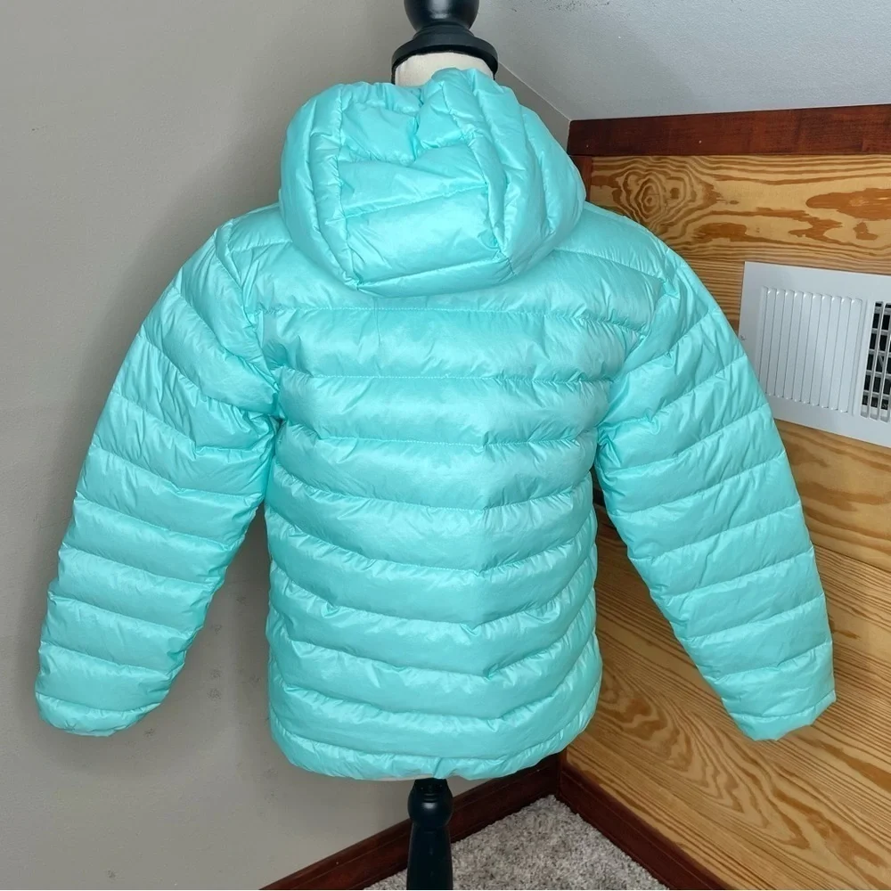 Eddie Bauer Girls Reversible Teal Blue Purple Down Puffer Jacket Extra Large 16